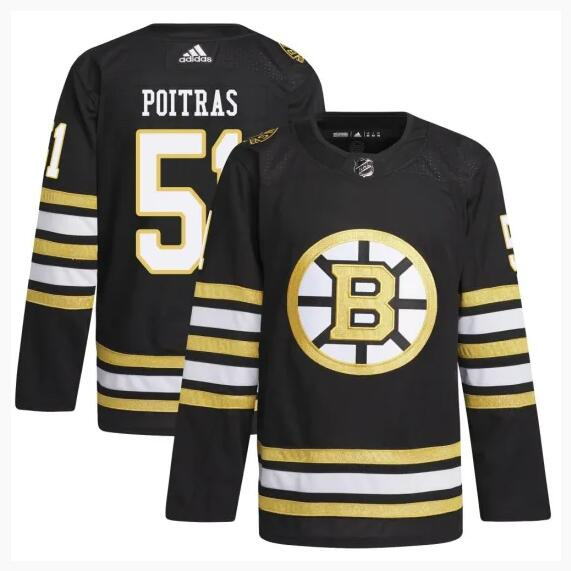Men's Boston Bruins #51 Matthew Poitras Black 100th Anniversary Stitched Jersey